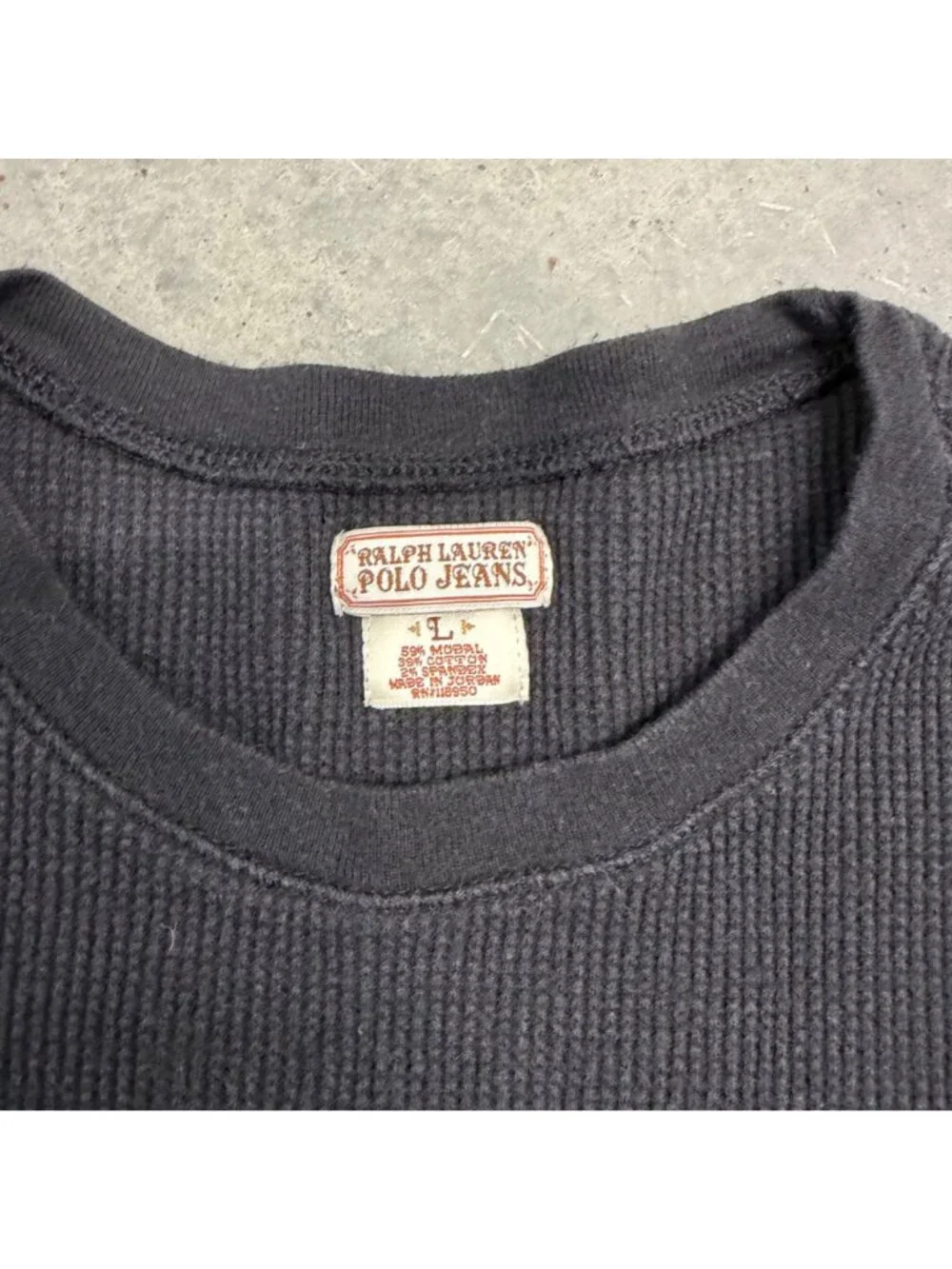 Vintage Ralph Lauren Polo Jeans Black Thermal Long Sleeve Shirt Size L